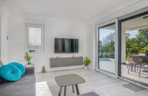 a living room with a couch and a tv at Apartment Manuela in Njivice