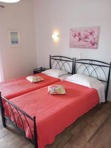 two beds sitting next to each other in a room at Elina Apartments in Batsi