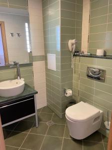 łazienka z toaletą i umywalką w obiekcie private apartments in Emerald w Rawdzie