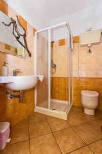 ein Bad mit einer Dusche, einem Waschbecken und einem WC in der Unterkunft Le Navi In Cielo in Imperia