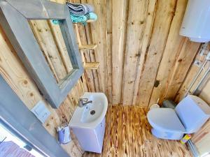 a bathroom with a toilet and a sink at Файна хата 3 in Synevyrsʼka Polyana