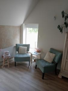 a living room with two chairs and a table at Tiny House Aqualinde in Breda