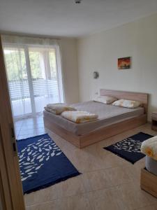 een slaapkamer met 2 bedden en 2 tapijten bij Negresko Family Apartment in Elenite