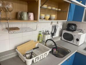 a kitchen counter with a sink and a microwave at Posh_HongDae in Seoul