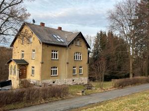 uma casa grande no lado de uma estrada em Grüne Villa em Bad Brambach