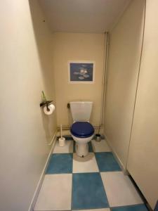 a bathroom with a toilet with a blue seat at Suresnes’s Center in Suresnes