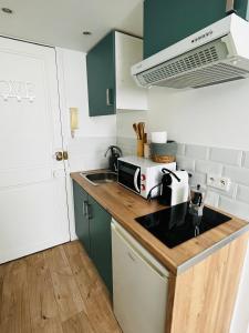 a kitchen with a sink and a microwave at Joli Studio sur le Port in Cannes