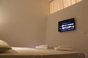 1 dormitorio con 1 cama y TV en la pared en Appartamento Camelia, en Palo del Colle