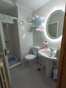 une salle de bain avec toilettes, lavabo et miroir dans l'établissement VUT Corea324, à Caboalles de Abajo