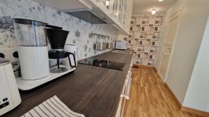 cocina con batidora en el suelo de madera en Kivi Residence en Pärnu