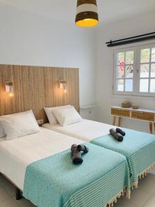 two beds in a bedroom with towels on them at Apartamento Aqua Clara in Puerto del Carmen