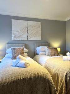 two beds sitting next to each other in a room at Franklin Suite - Reading City Centre - Free Parking - Close to Station in Reading