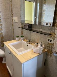 een badkamer met een wastafel en een spiegel bij Castagneto House in Baveno