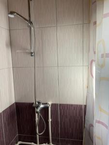 a shower in a bathroom with a shower head at Wooden house Nada (Drvena kuća Nada) in Zaovine +13 photos