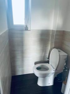 ein Badezimmer mit einem weißen WC und einem Fenster in der Unterkunft Appartement NEUF chaleureux - Comme à la maison in Limoges
