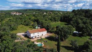 an aerial view of a house in the middle of a field at Cottage al Merlo Olivo in Buje