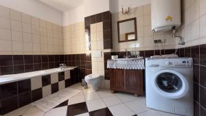 a bathroom with a washing machine and a toilet at Dom w sercu Kaszub in Parchowo