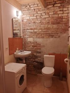 een badkamer met een toilet en een wastafel bij Brīvdienu māja Ievkalni in Jūrkalne