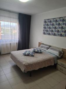 1 dormitorio con 1 cama con 2 almohadas en Allotjament dels Ports, en La Senia