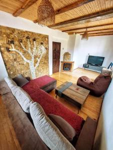 sala de estar con sofá y mesa en Villa Stone Tree - Ljubanista, en Ohrid