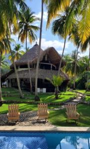 un complejo con palmeras y piscina en Casa Yuluka en la playa, Palomino, en Palomino