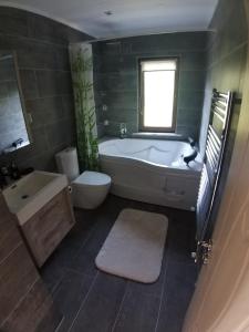 a bathroom with a tub and a toilet and a sink at Turkish Retreat in Saadet