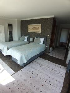 a bedroom with two beds and a rug at Turkish Retreat in Saadet