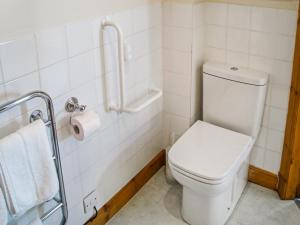 a bathroom with a toilet and a towel rack at The Bothy At Willowbank in Grantown on Spey