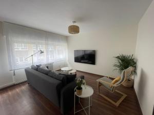 a living room with a couch and a tv at BEGOÑA SUITE in Gijón