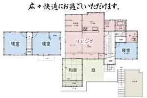 a floor plan of a house with diagrams at 宮島 玖波宿 - GR Residence Kuba inn - 