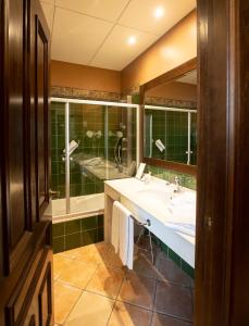 a bathroom with a sink and a shower and a tub at Hotel Rural OLIVENZA PALACIO in Olivenza