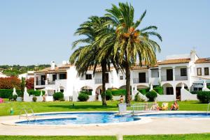 une villa avec un palmier et une piscine dans l'établissement ERMITA 100, à L'Estartit