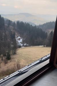 vista su un campo dalla finestra di una casa di apartmán Tuckin a Rokytnice nad Jizerou