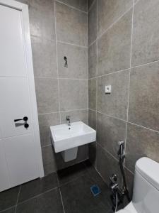 La salle de bains est pourvue d'un lavabo et de toilettes. dans l'établissement HeyShekvetili, à Shekvetili