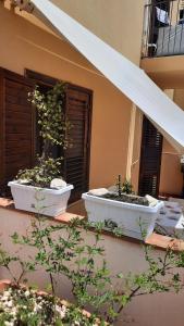 two planters sitting on the side of a building at Le Ciaramire in Favignana