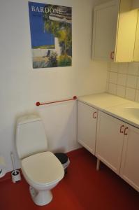 y baño con aseo y lavamanos. en Guesthouse Højland en Ry