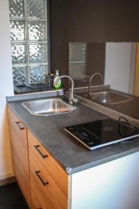 a kitchen with two sinks and a counter top at Val Rosandra 