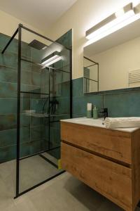 Fabrica Apartments 13 في كلوي نابوكا: حمام مع دش ومغسلة ومرآة