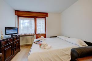 a bedroom with a large bed and a television at Studio Genzianella Ski In-Ski Out 100m - Happy Rentals in Sestriere