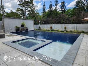 a swimming pool in the backyard of a house at Cabin in the Alley in Alfonso