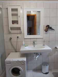 y baño con lavabo y lavadora. en Ferienhaus Eisenberg, en Vaskeresztes