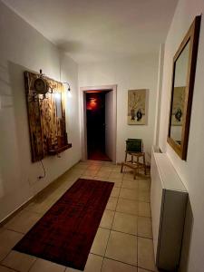 普里什蒂納的住宿－Cinema Relax Apartament，一间设有红色地毯的走廊的房间