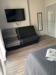 a bedroom with a bed and a flat screen tv at Chambres d'Hôtes chez Estelle in Crêches-sur-Saône
