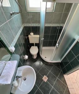 a bathroom with a sink and a toilet and a shower at Apartments Amina in Ulcinj