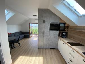 a kitchen and living room in a house at Friends in Bořetice