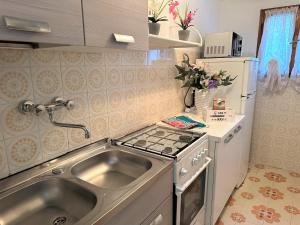 a small kitchen with a sink and a stove at Villa Luisa in Lignano Sabbiadoro