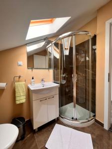 a bathroom with a shower and a sink at Apartment Antonia in Vrboska +34 photos