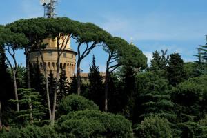 una torre en medio de un bosque de árboles en Good House in Vatican, en Roma