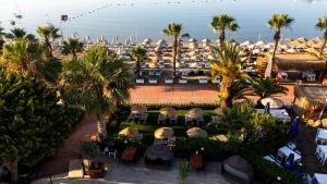 eine Aussicht über ein Resort mit Palmen und Stühlen in der Unterkunft Costa Bitezhan Hotel - All Inclusive in Bitez