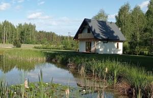 a small house with a pond in front of it at Winnica Sielskie Kresy in Michałowo